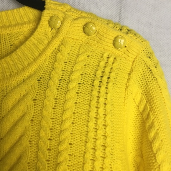 🔥J. Crew 100% Wool cable-knit sweater yellow. L - Picture 4 of 8